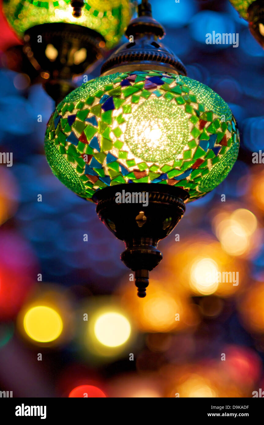 Colorful traditional lamps lit up Stock Photo