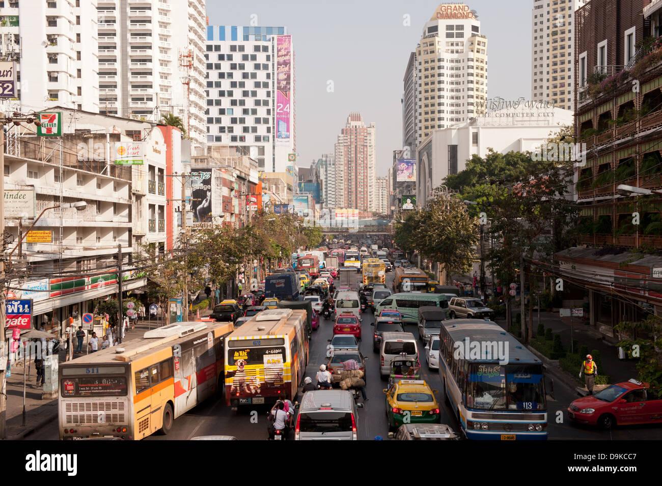The streets of Bangkok Thailand, traffic in the shopping district Stock