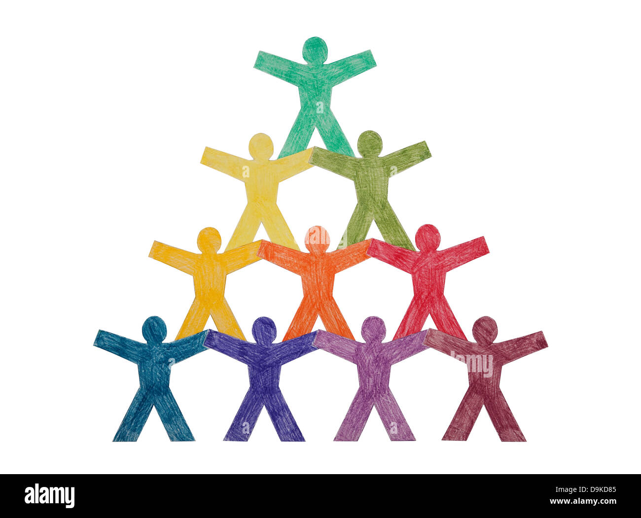 Pyramid of paper cut-out people with clipping path Stock Photo