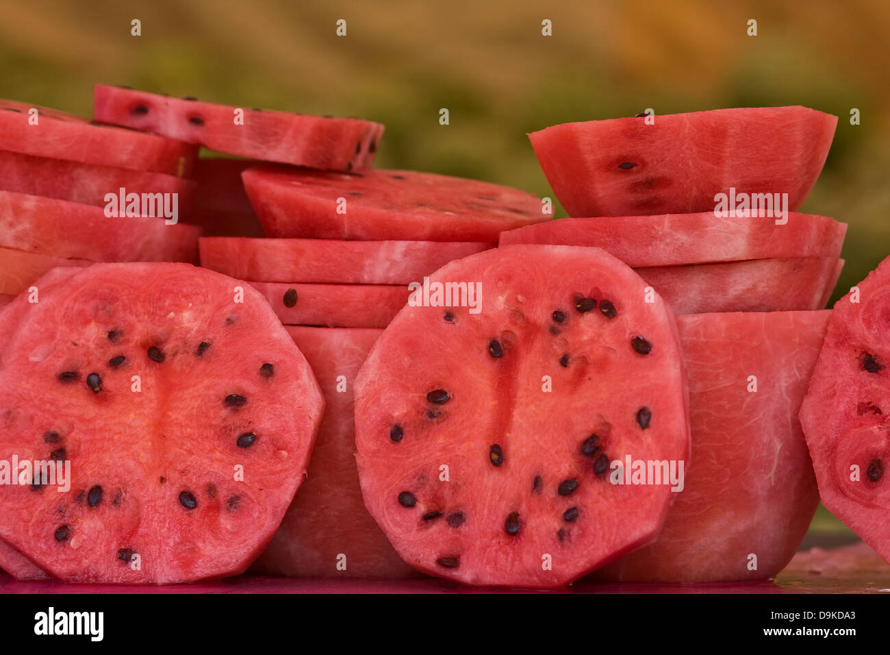 Asia, India, Karnataka, Belur, sliced melons Stock Photo