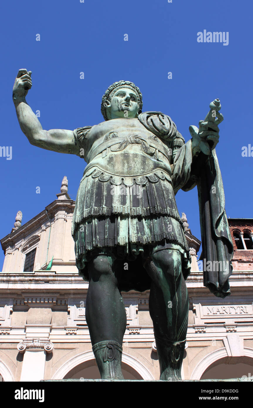 Statue of emperor Constantine in front St. Lawrence Cathedral in Milan