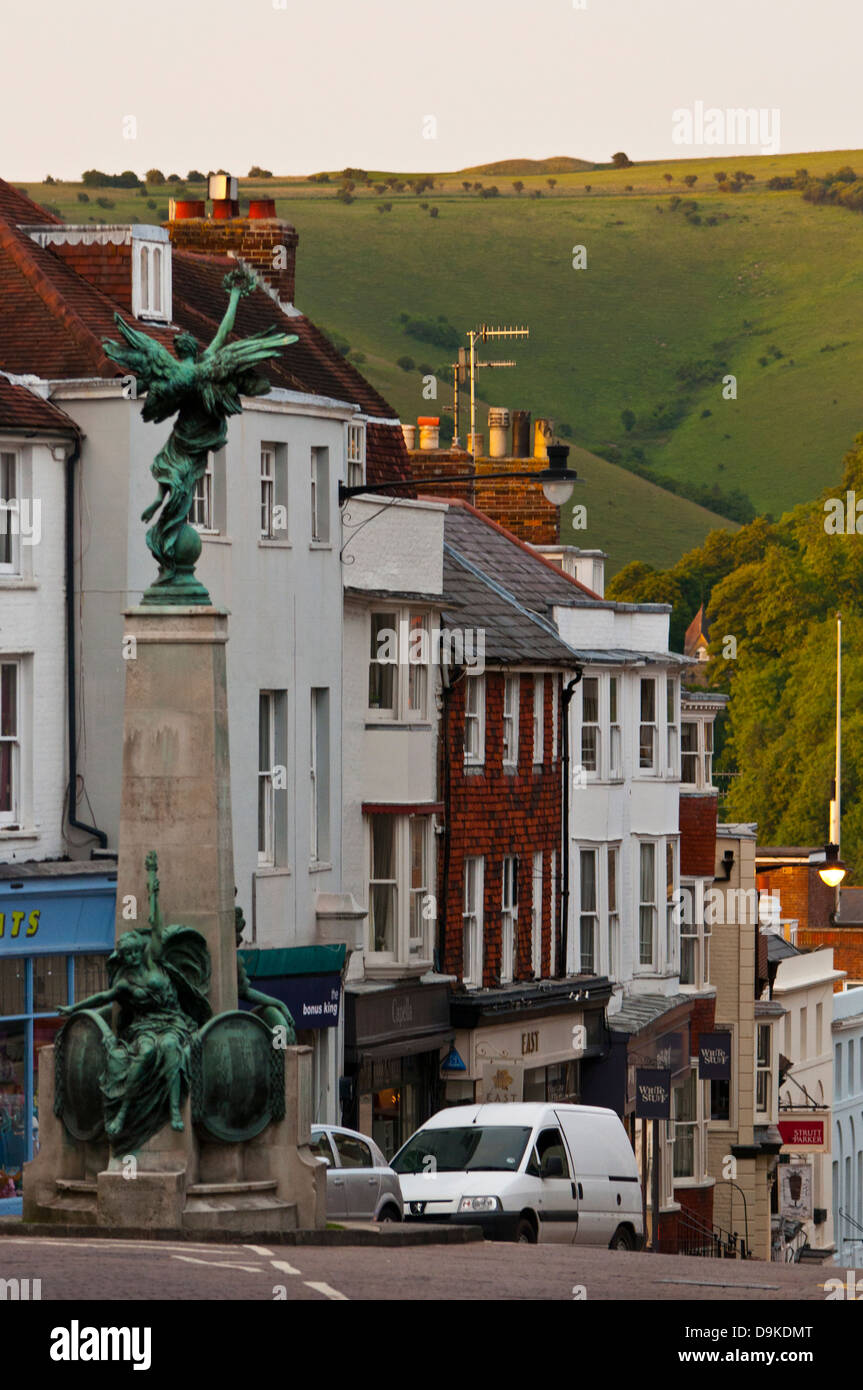 Lewes town High Street  with South Downs Stock Photo