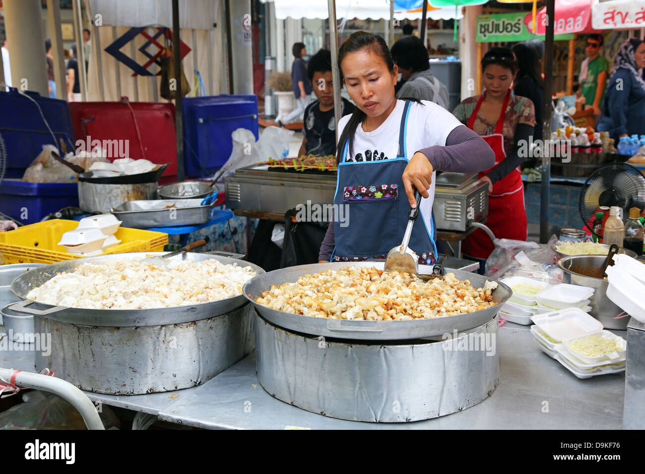 Food stall at Chatuchak Weekend Market, the largest market in Thailand, Bangkok, Thailand Stock Photo