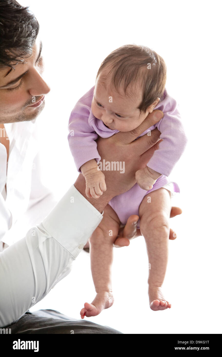 father and newborn baby girl Stock Photo