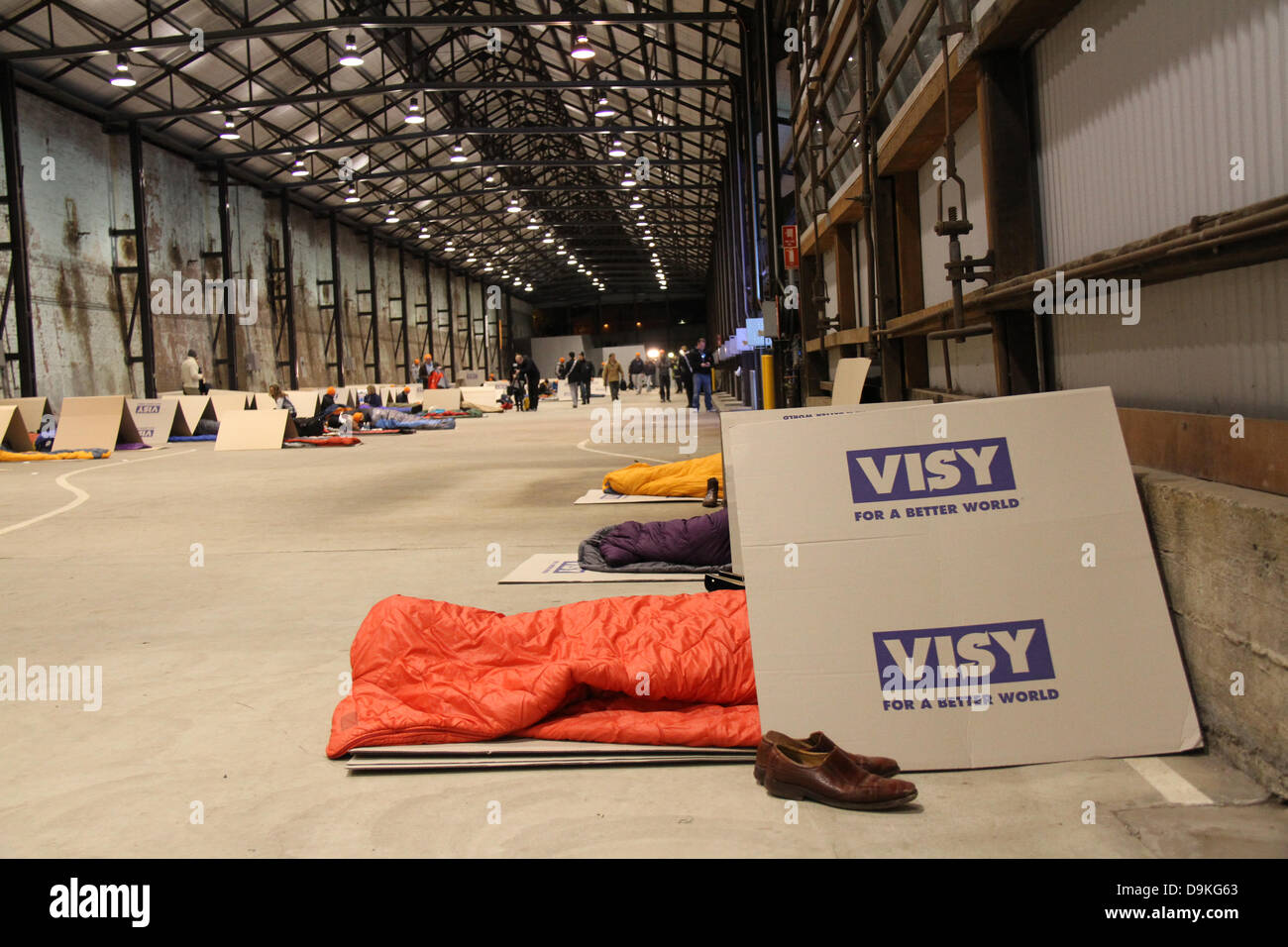 Carriageworks, 245 Wilson St, Eveleigh NSW 2015. 20 June 2013. CEOs and politicians across Australia took part in the Vinnie’s CEO sleepout where they get to experience what it feels like to be homeless for one night and raise money for Vinnies charity. Credit: Richard Milnes / Alamy Live News. Stock Photo