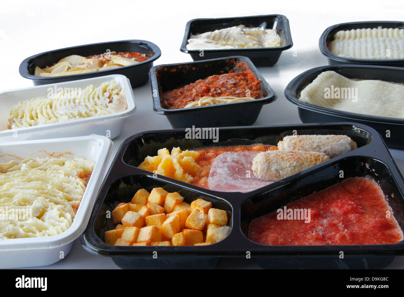 Common ready meals or TV dinners Stock Photo