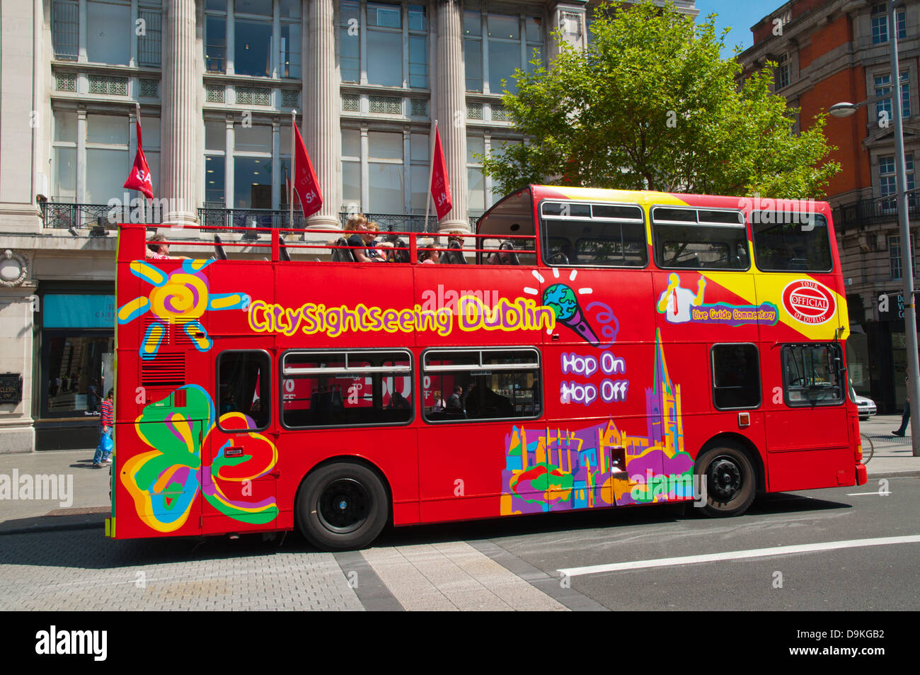 Tourist sightseeing tour bus O'Connell street central Dublin Ireland Europe Stock Photo