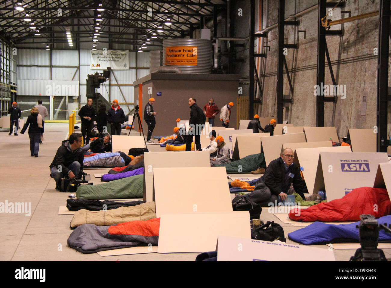 Carriageworks, 245 Wilson St, Eveleigh NSW 2015. 20 June 2013. CEOs and politicians across Australia took part in the Vinnie’s CEO sleepout where they get to experience what it feels like to be homeless for one night and raise money for Vinnies charity. Credit: Richard Milnes / Alamy Live News. Stock Photo
