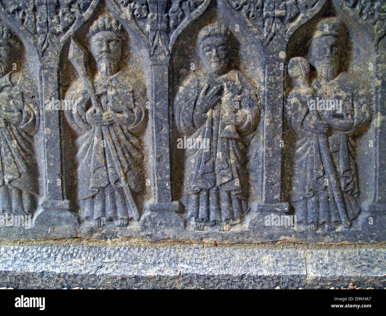 Carved panels on a tomb chest,tomb weepers,Rock of Cashel,Ireland Stock Photo
