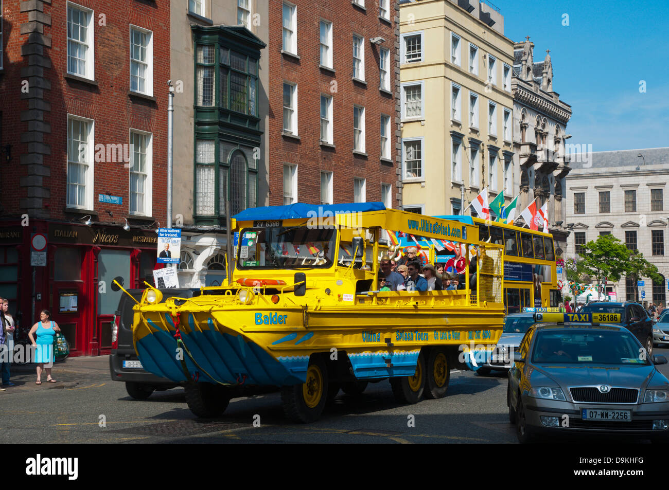 Viking Splash Tour amphibious sightseeing tour bus boat along Dame Street central Dublin Ireland Europe Stock Photo