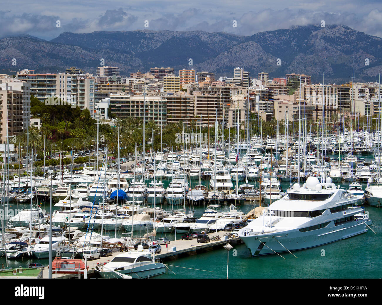 Pleasure boats and yachts moored in the harbour of Palma de Mallorca, Spain Stock Photo