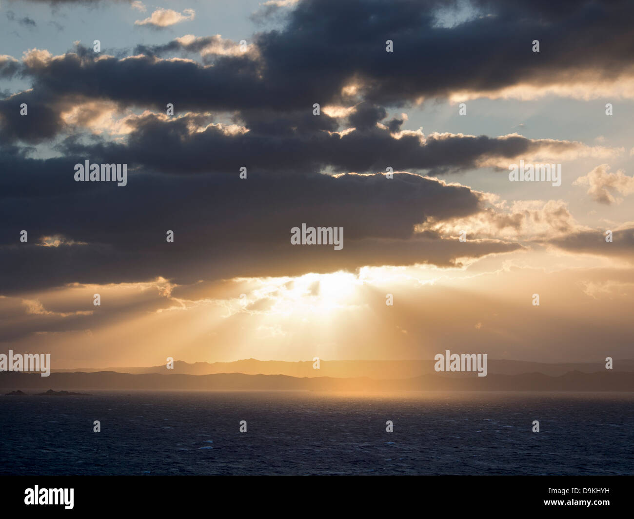 Sunset in stormy weather off Sardinia in the Mediterranean, Italy 3 Stock Photo