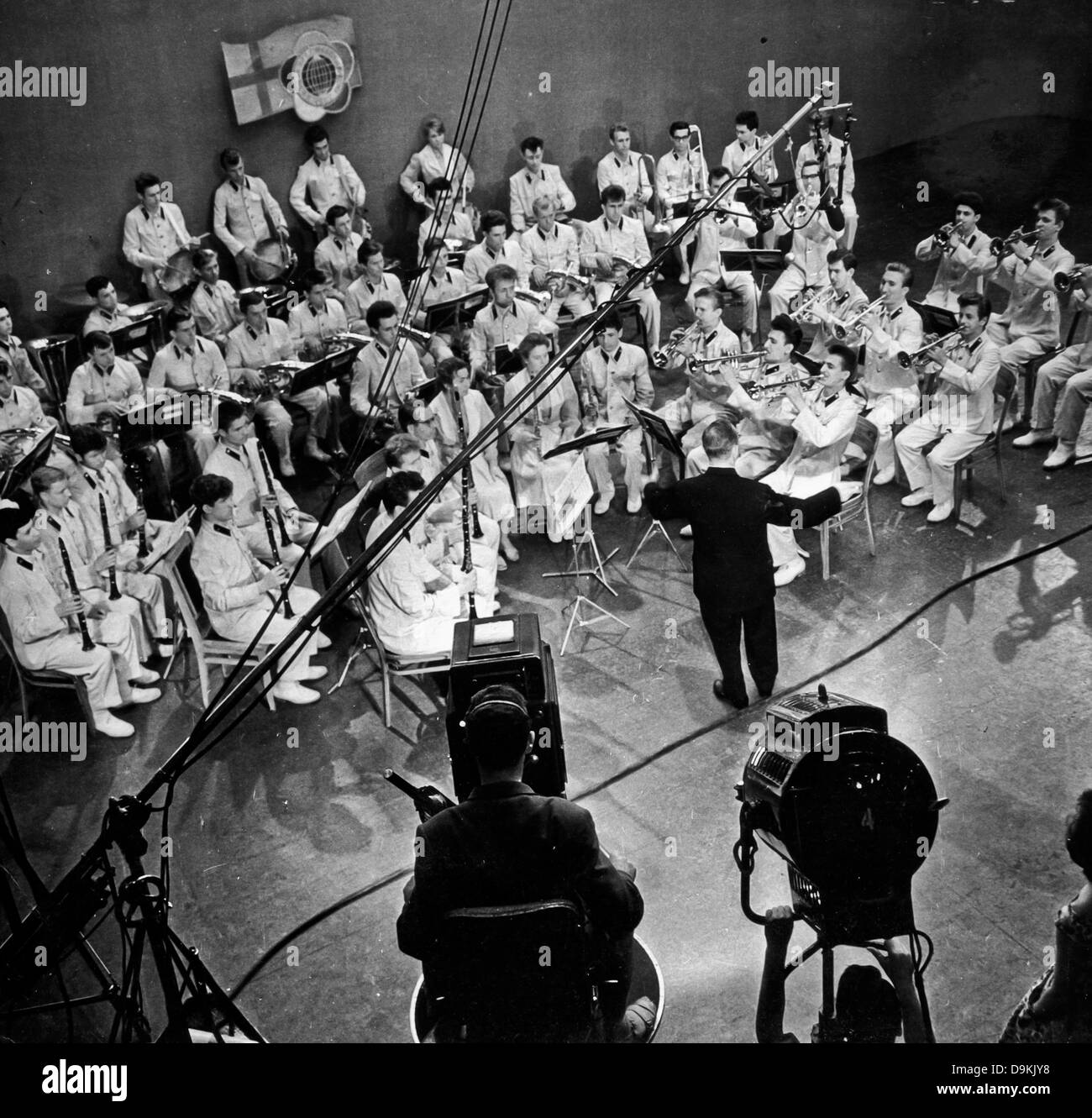 orchestra at televiosion studio,1962 Stock Photo