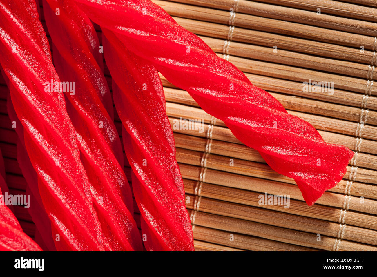 Bright Red Licorice Candy shaped like a twisted rope Stock Photo