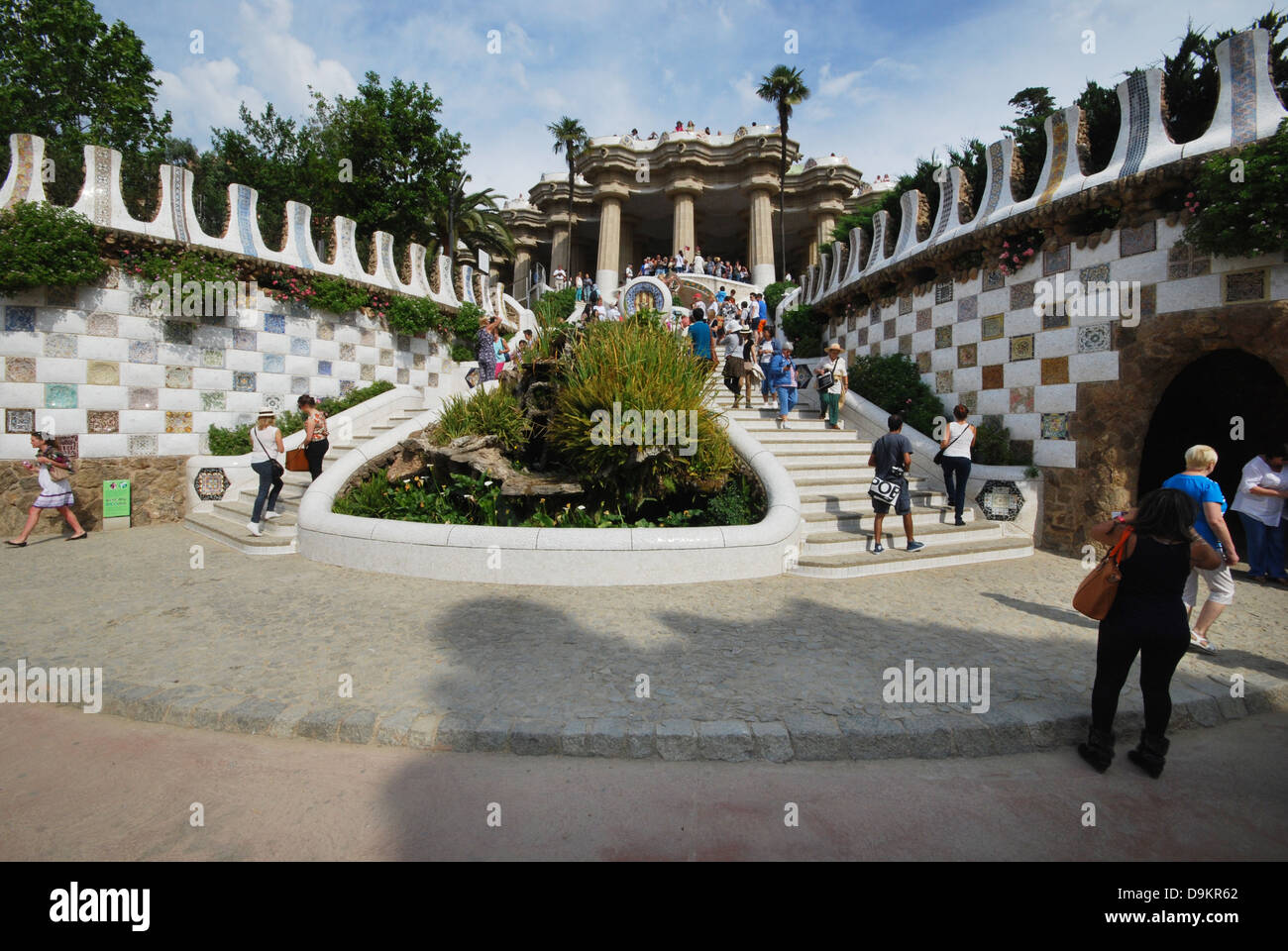 steps to the famous lizard in Parc Guell Barcelona Spain Stock Photo
