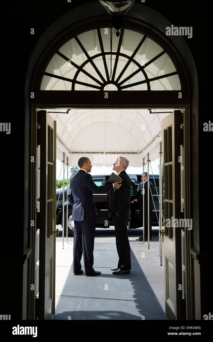 US President Barack Obama talks with Chief of Staff Denis McDonough at ...