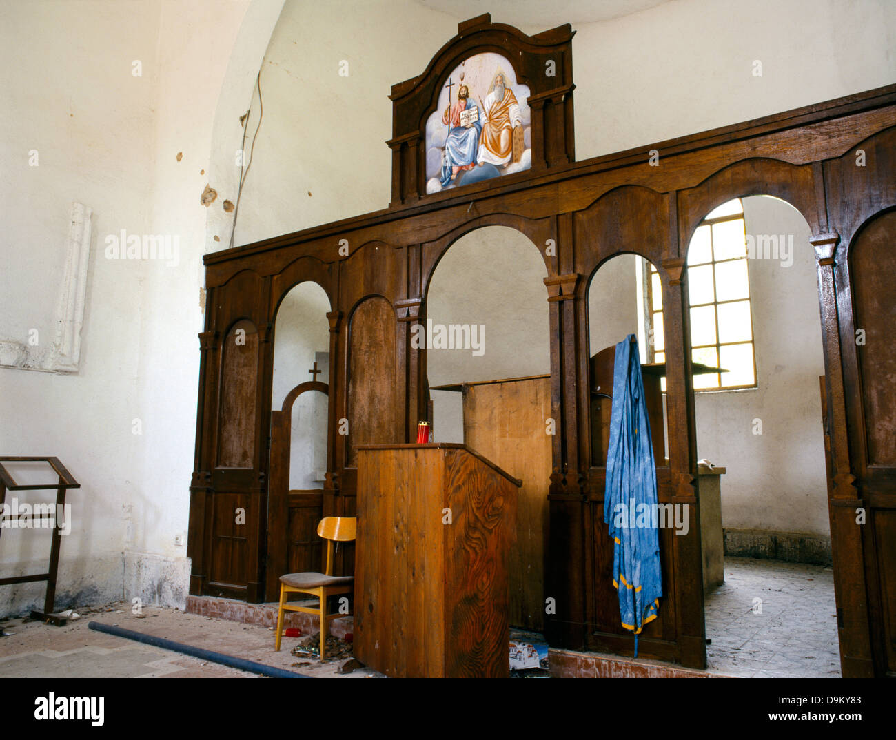 Krajina Region Croatia Wrecked Orthodox Church Bullet Marks On Wall following war Stock Photo