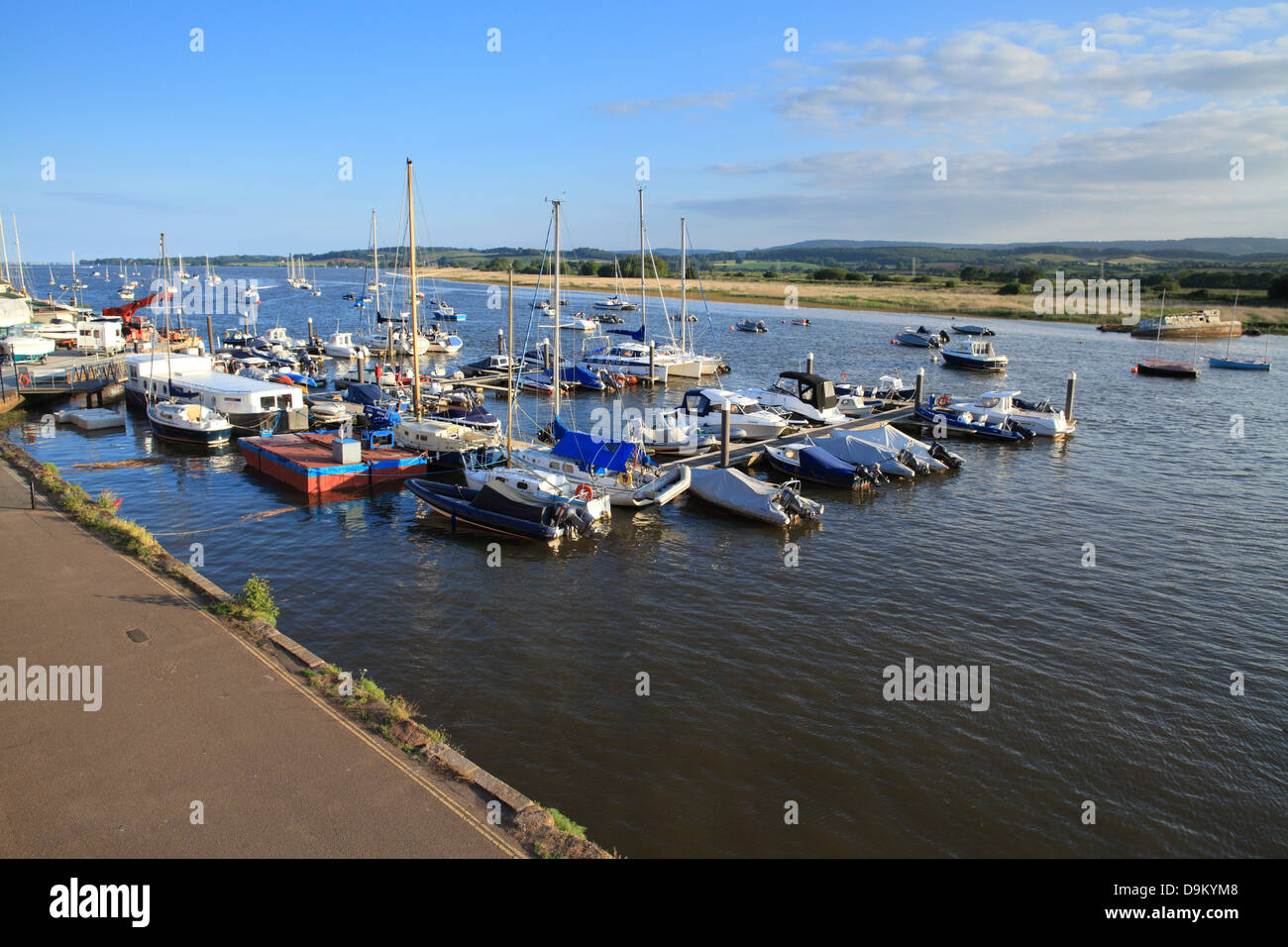 Topsham waterfront, view towards Exmouth at high tide, Devon, England