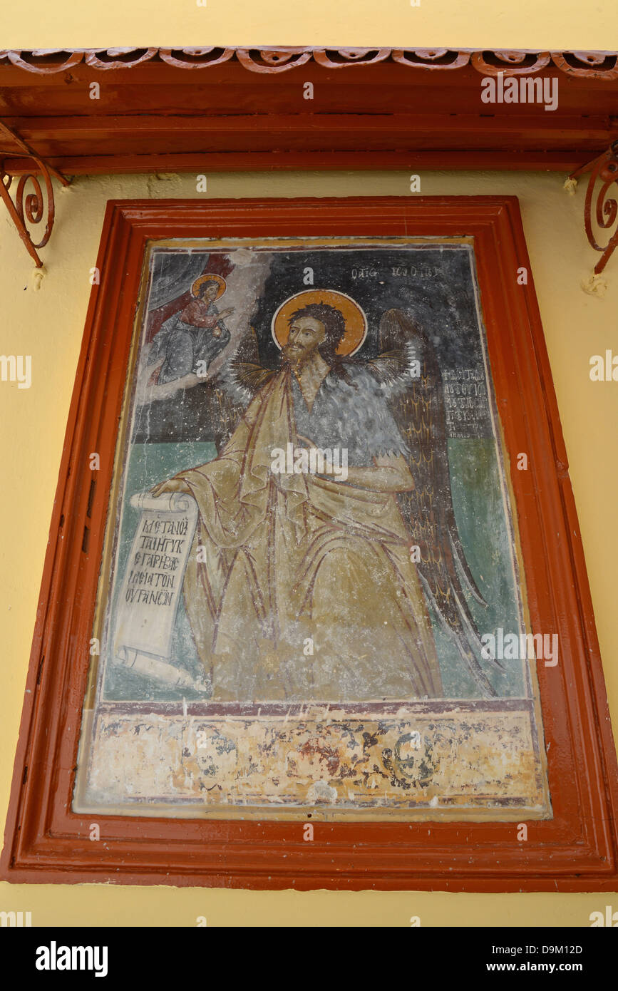 Christian icon at The Monastery of St Michael at Panormitis, Symi (Simi), Rhodes Region, The Dodecanese, South Aegean, Greece Stock Photo