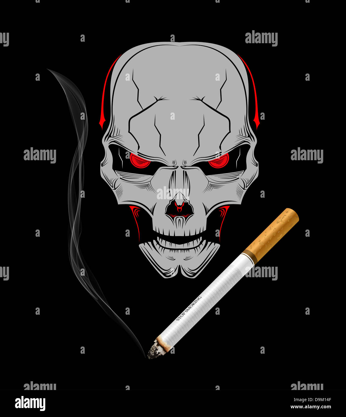 Stop smoking illustration. A realistic cigarette with a Devil's skull over  it Stock Photo