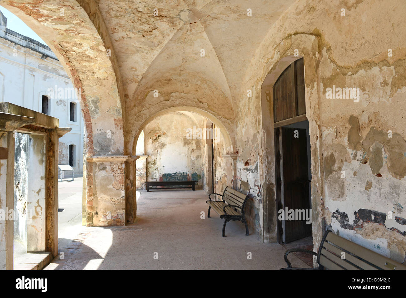 Hallway with arches at Castillo San Cristobal fort in San Juan, Puerto Rico Stock Photo