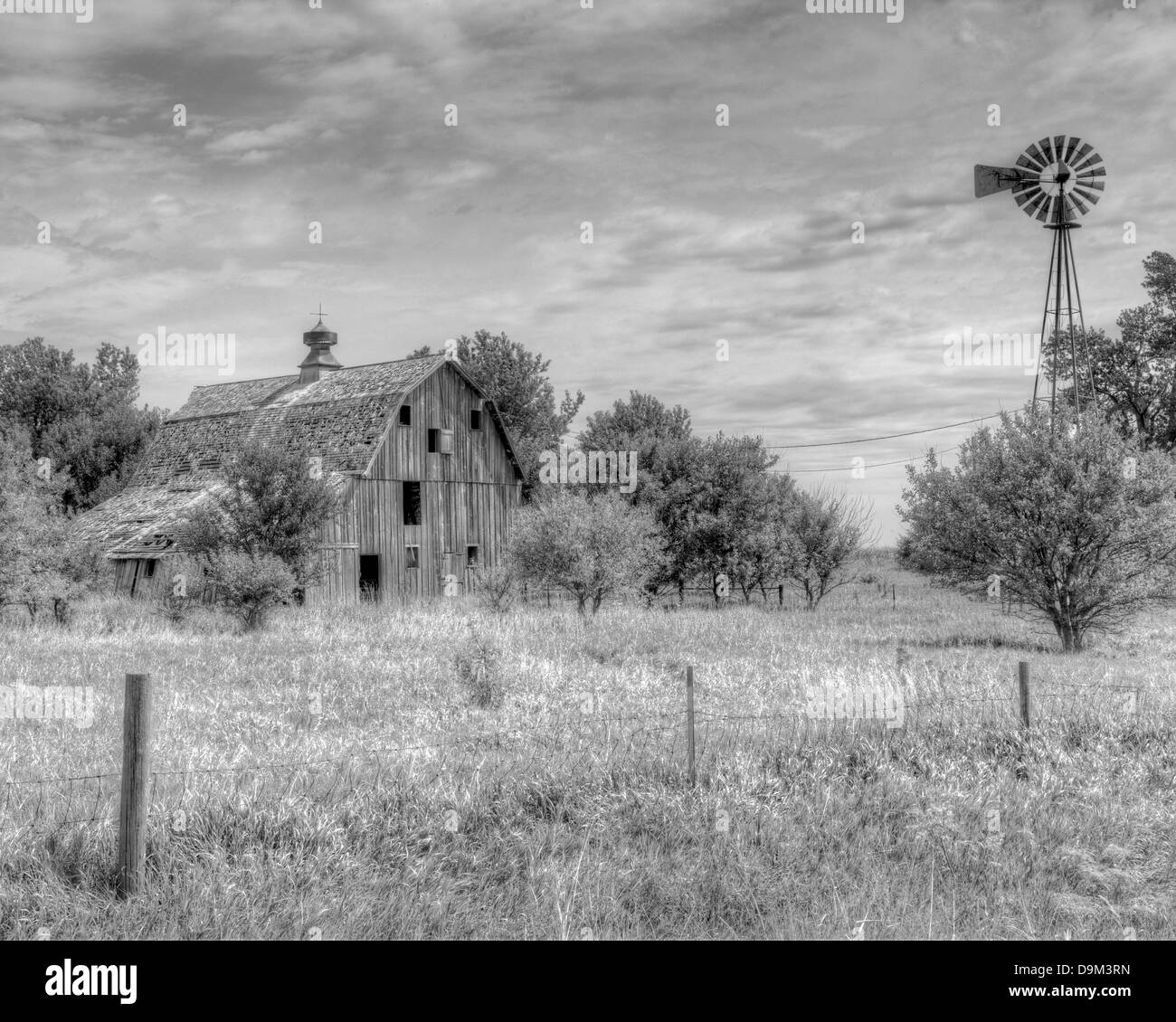 Black and White Farmhouse, Iowa Stock Photo