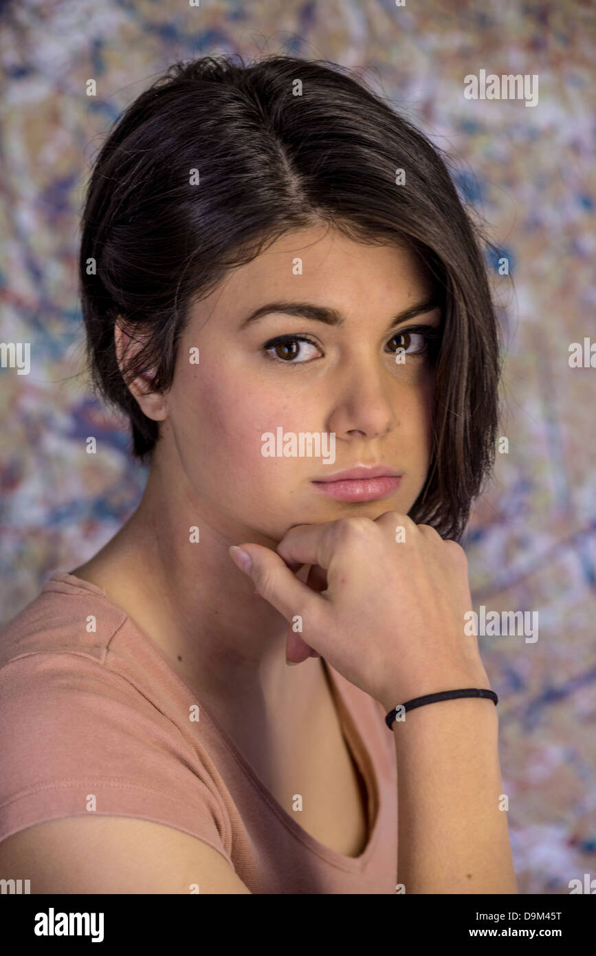 Confident attractive 16 year old girl with asymmetrical pixie cut hairstyle Stock Photo Alamy