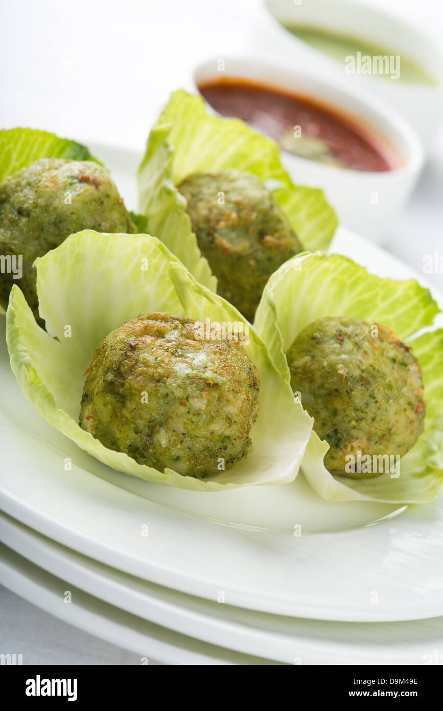 Indian food Broccoli And Cheese Ball served in a plate Stock Photo