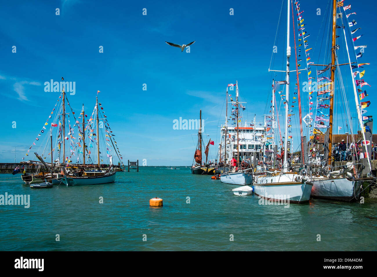 Various vessels in the harbour at Yarmouth, Isle of Wight, England during the Old Gaffers Festival. Stock Photo