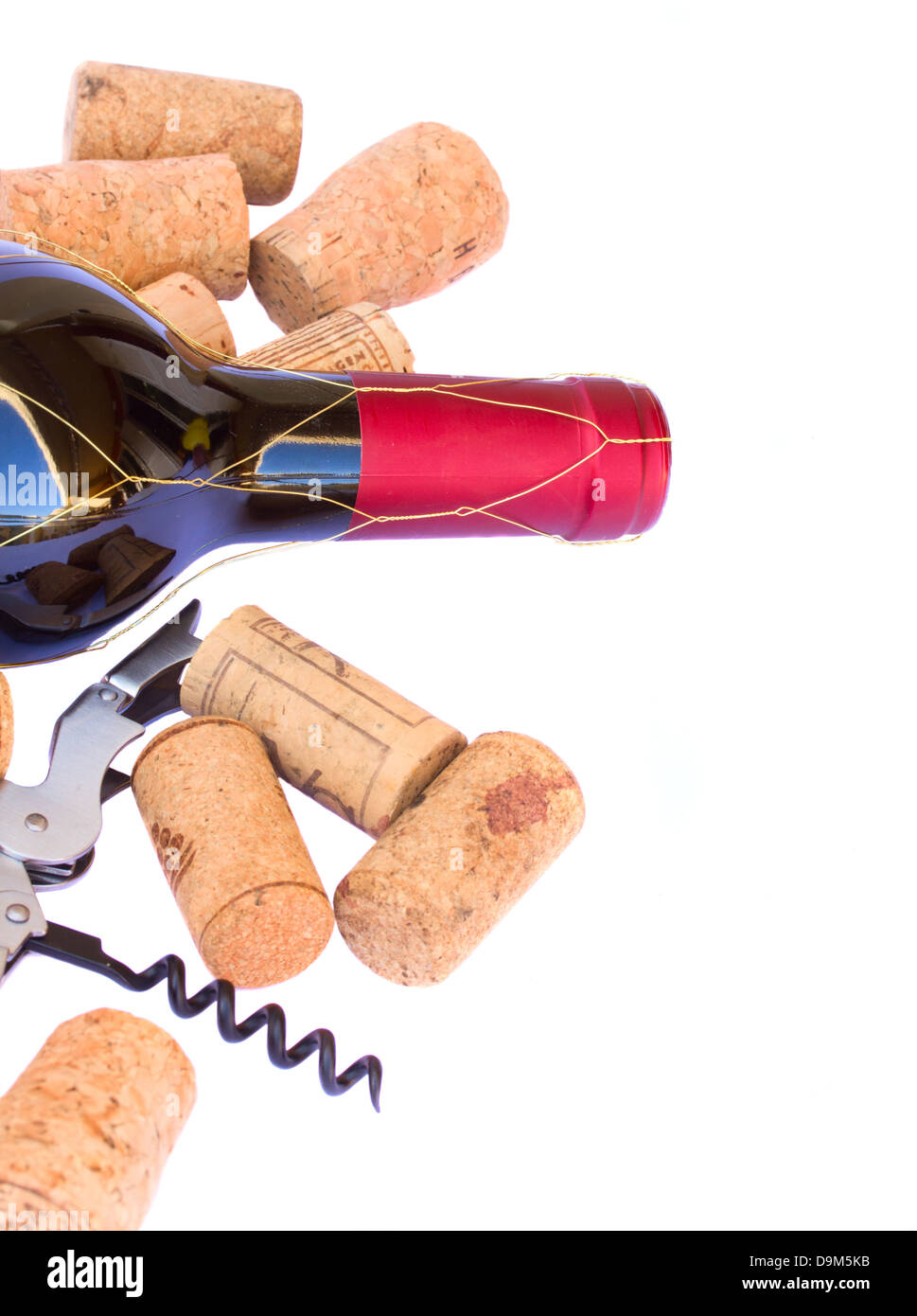 bottle ofred  wine wth corks Stock Photo