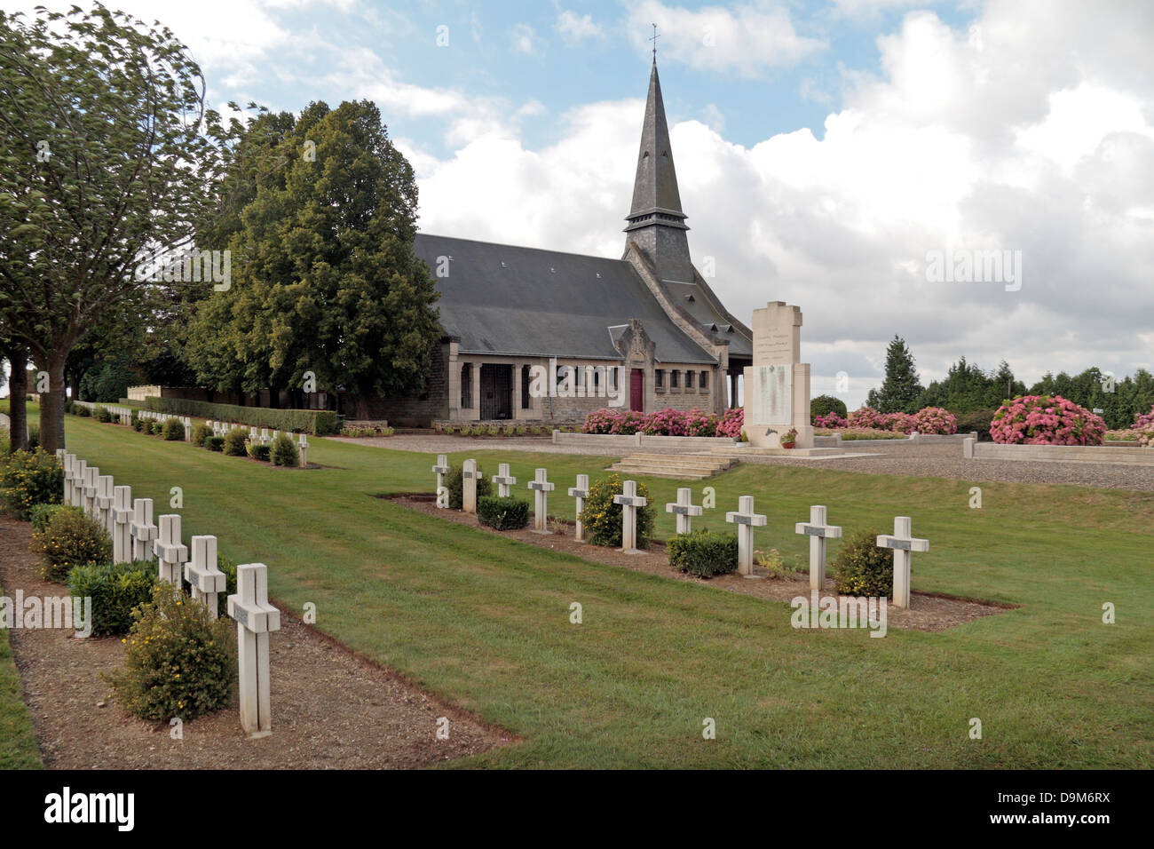 Souvenir Francais Chapel in front of the Rancourt French National Cemetery, Rancourt, Somme, Picardy, France. Stock Photo