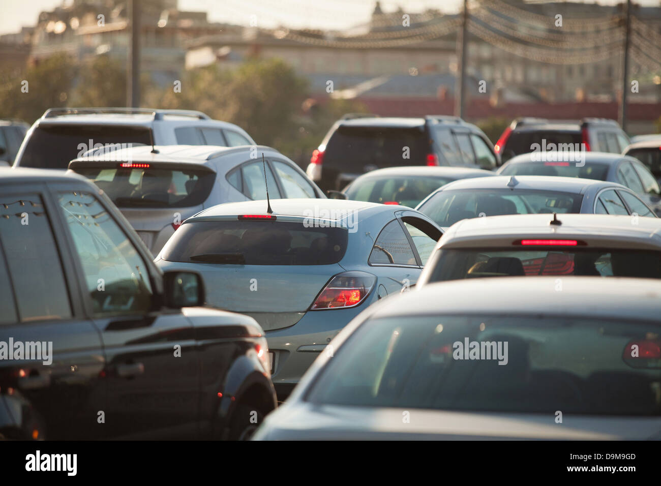 Highway Traffic Jam, cars on the road Stock Photo