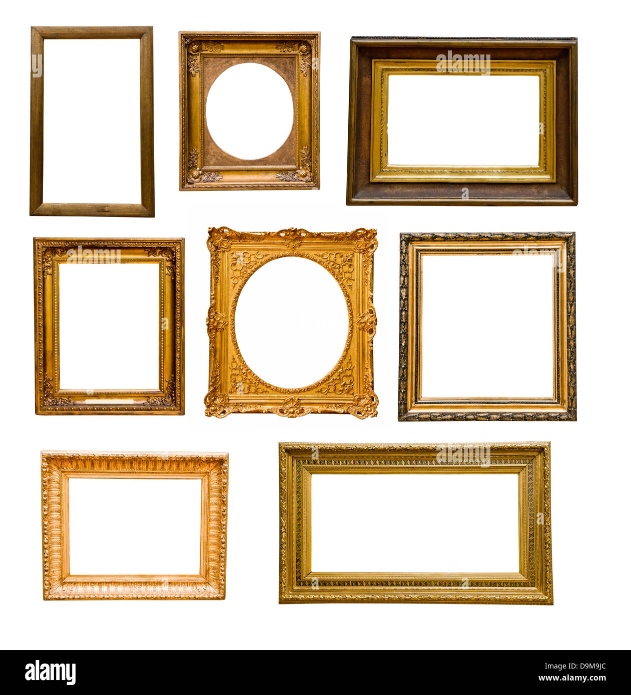 Set of vintage gold frames, isolated on white Stock Photo Alamy