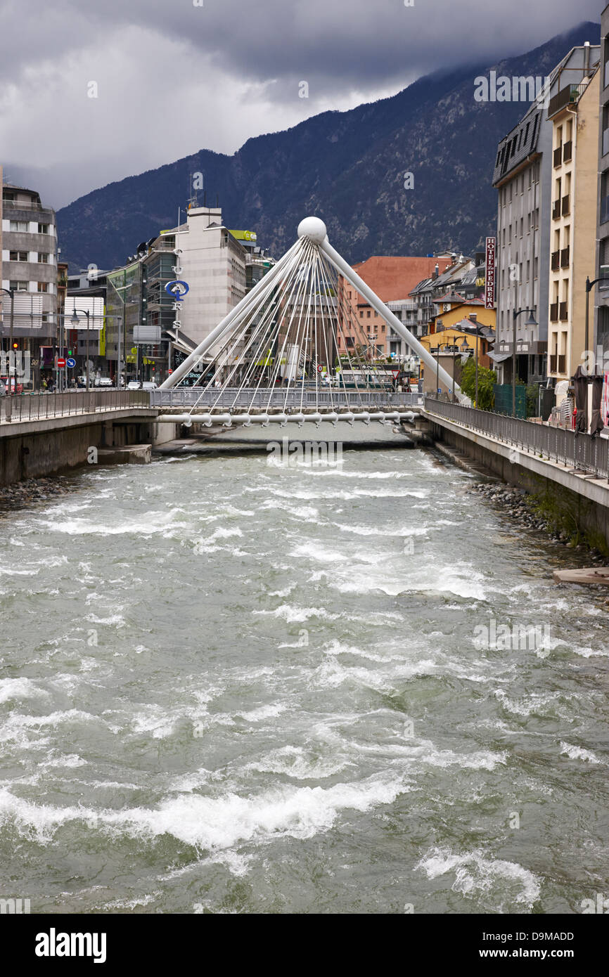 paris bridge over gran valira river flowing through andorra la vella andorra Stock Photo