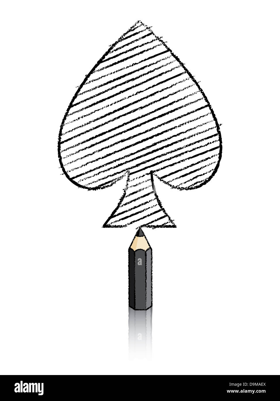 Black pencil with reflection drawing and shading ace of spades playing card icon