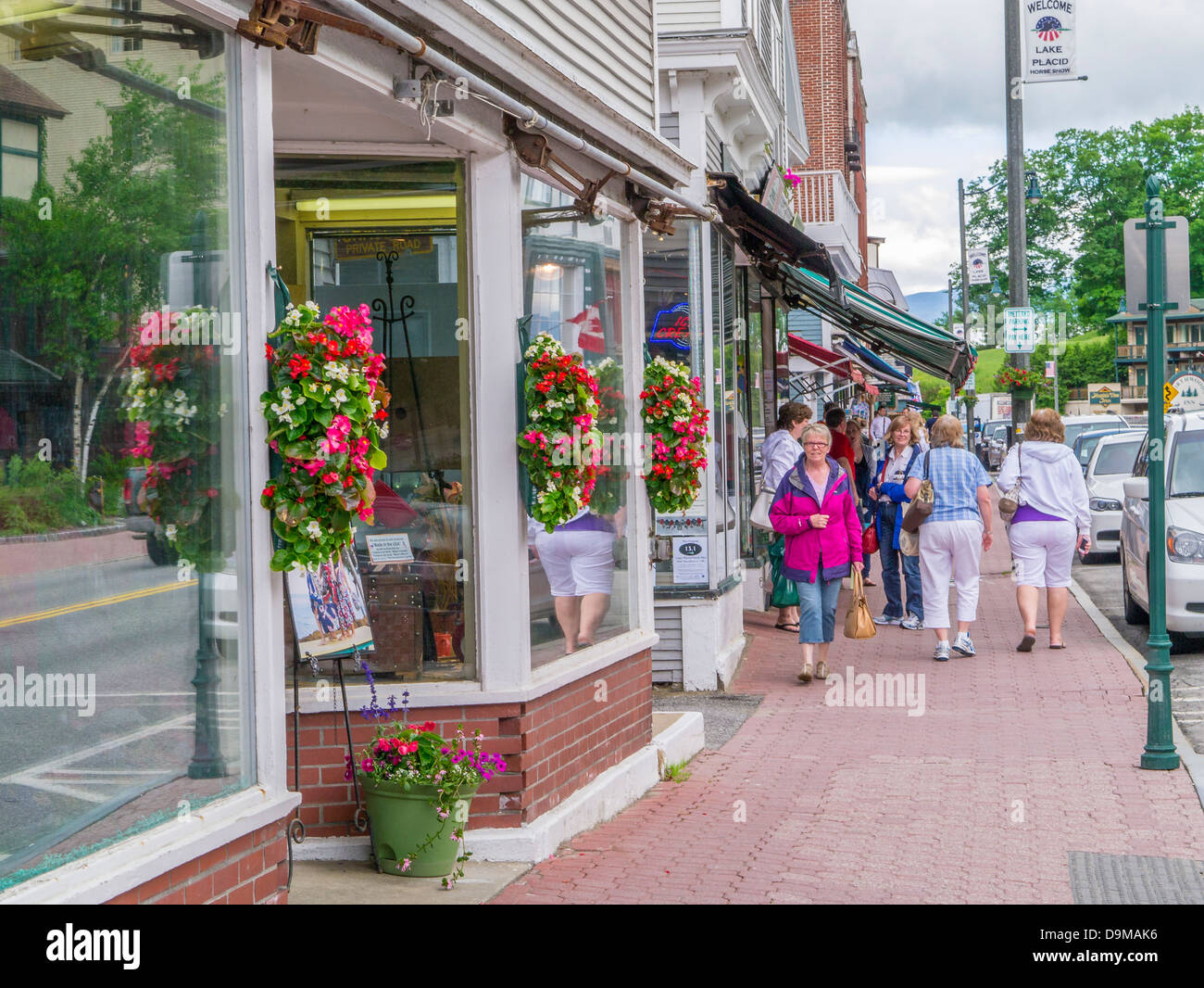 Main Street in downtown Lake Placid New York Stock Photo