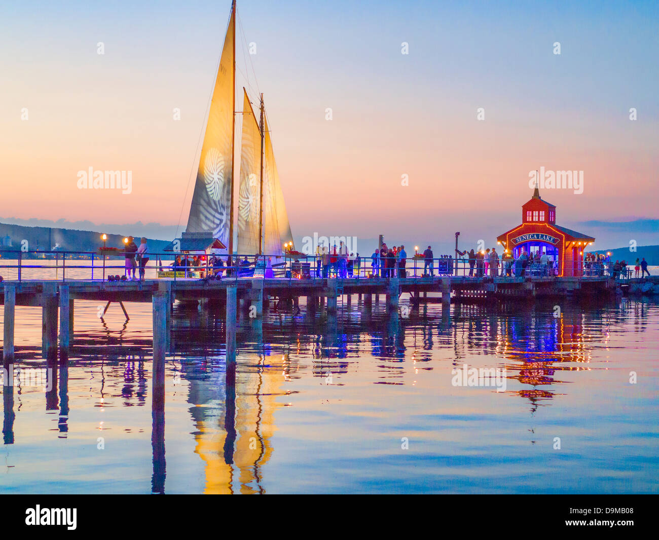 Waterfront harbor area of Watkins Glen New York during Harbor Lights celebration Stock Photo