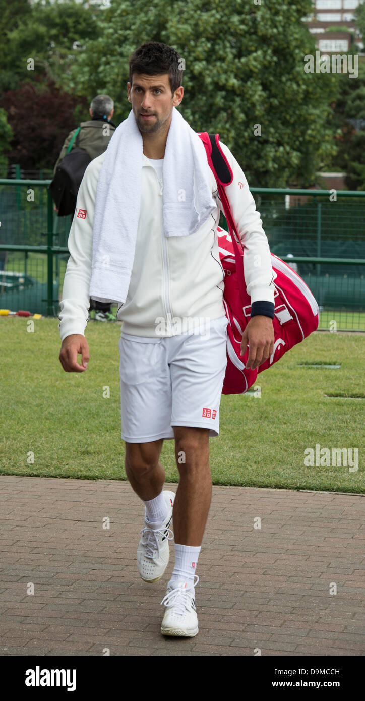 London, UK. 22nd June 2013. Practice and preparations take place ahead of The Wimbledon Tennis Championships 2013 held at The All England Lawn Tennis and Croquet Club.   DJOKOVIC, Novak (SRB) [1] after practice. Credit:  Duncan Grove/Alamy Live News Stock Photo