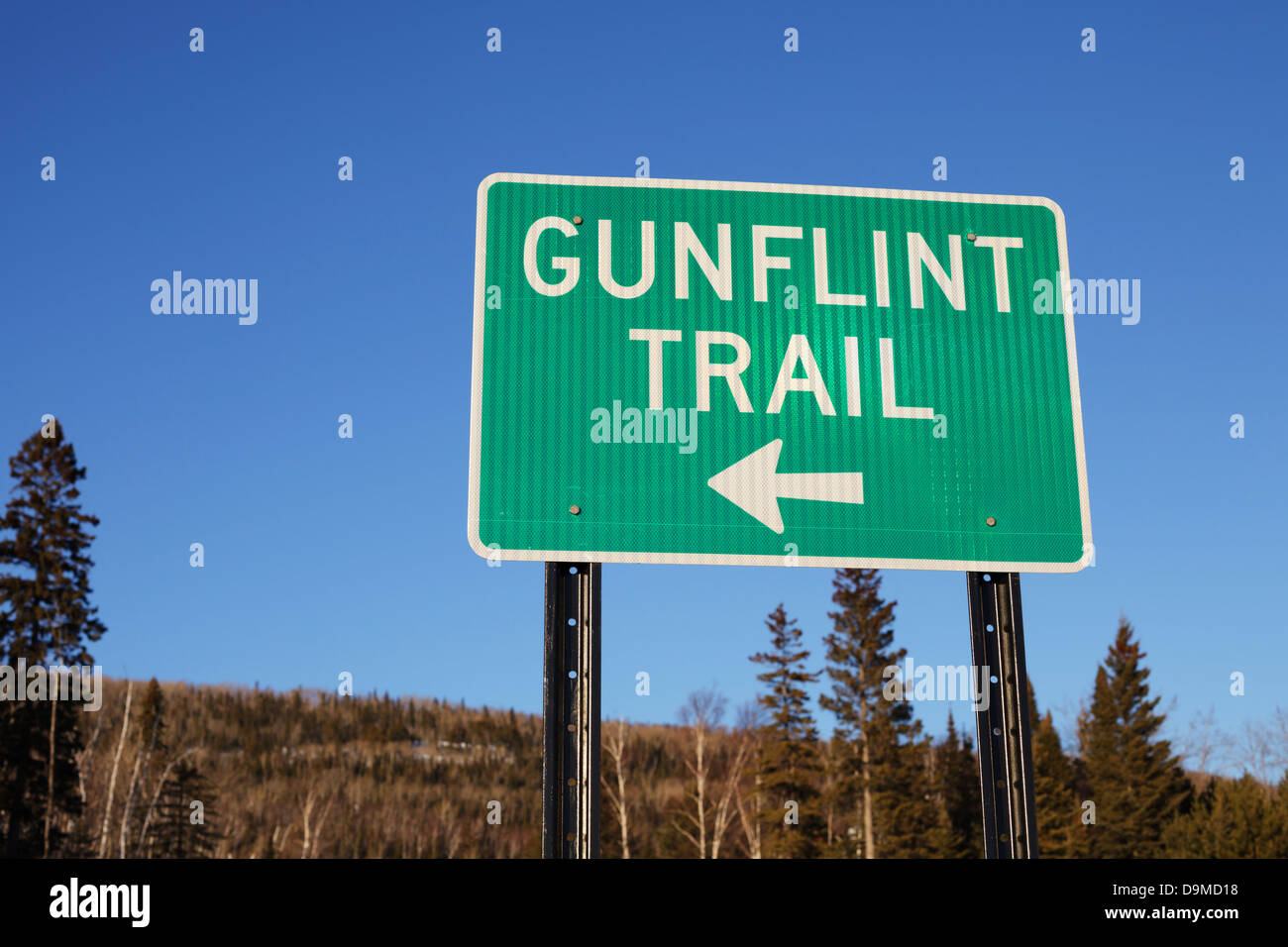 Gunflint trail sign in Grand Marais, Minnesota. Stock Photo