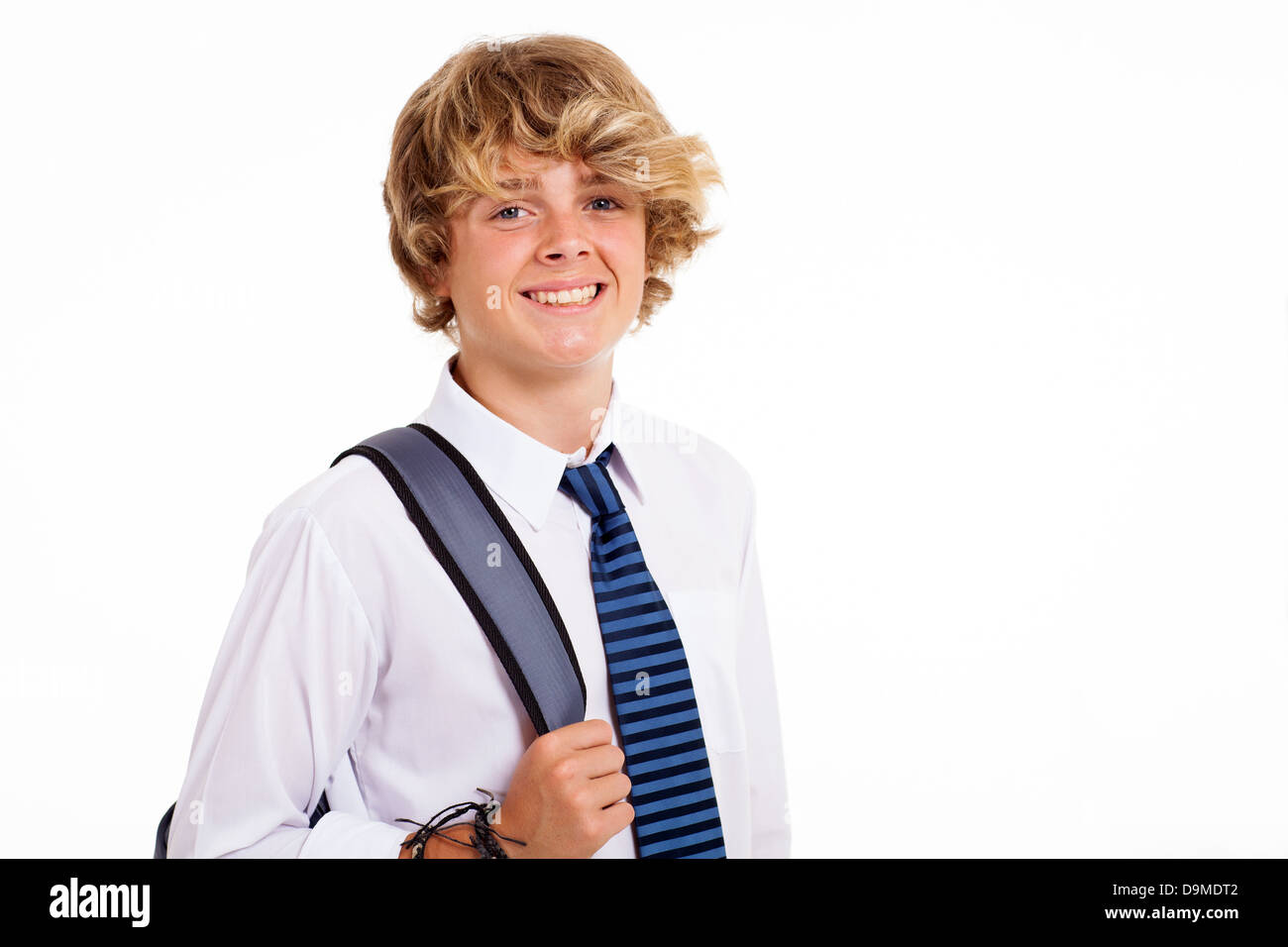 happy male teen high school student on white Stock Photo