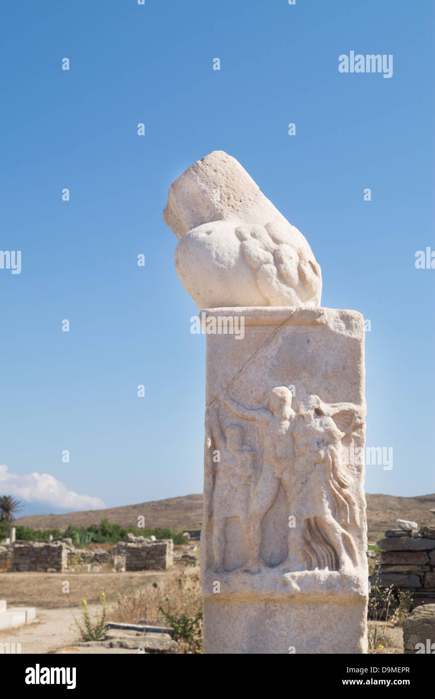 Ruins of Dionysos temple, Delos, Greece. Stock Photo