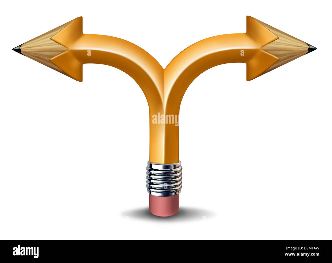 Creative confusion and choosing an artistic direction as a pencil with two arrow shaped ends pointing in opposite directions as Stock Photo