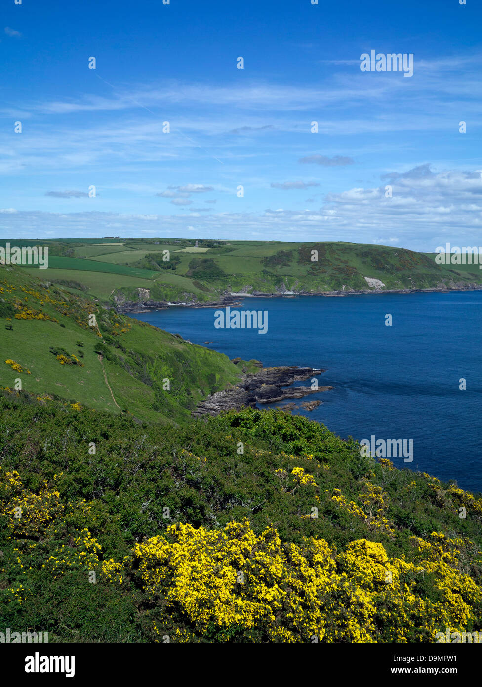 Lantic Bay Cornwall from the coast path Stock Photo