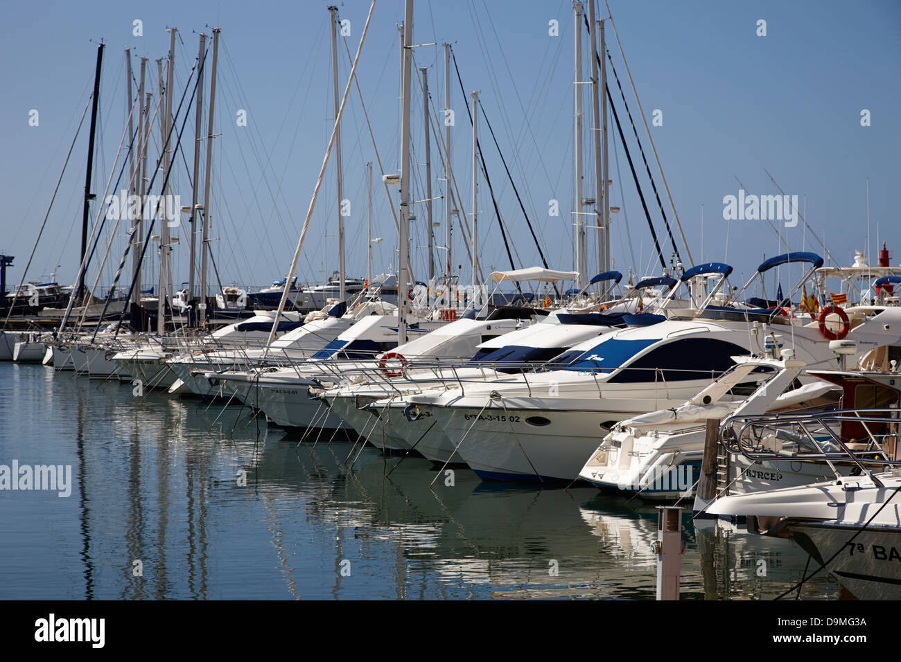 yachts and powerboats in the port marina Cambrils Catalonia Spain Stock Photo