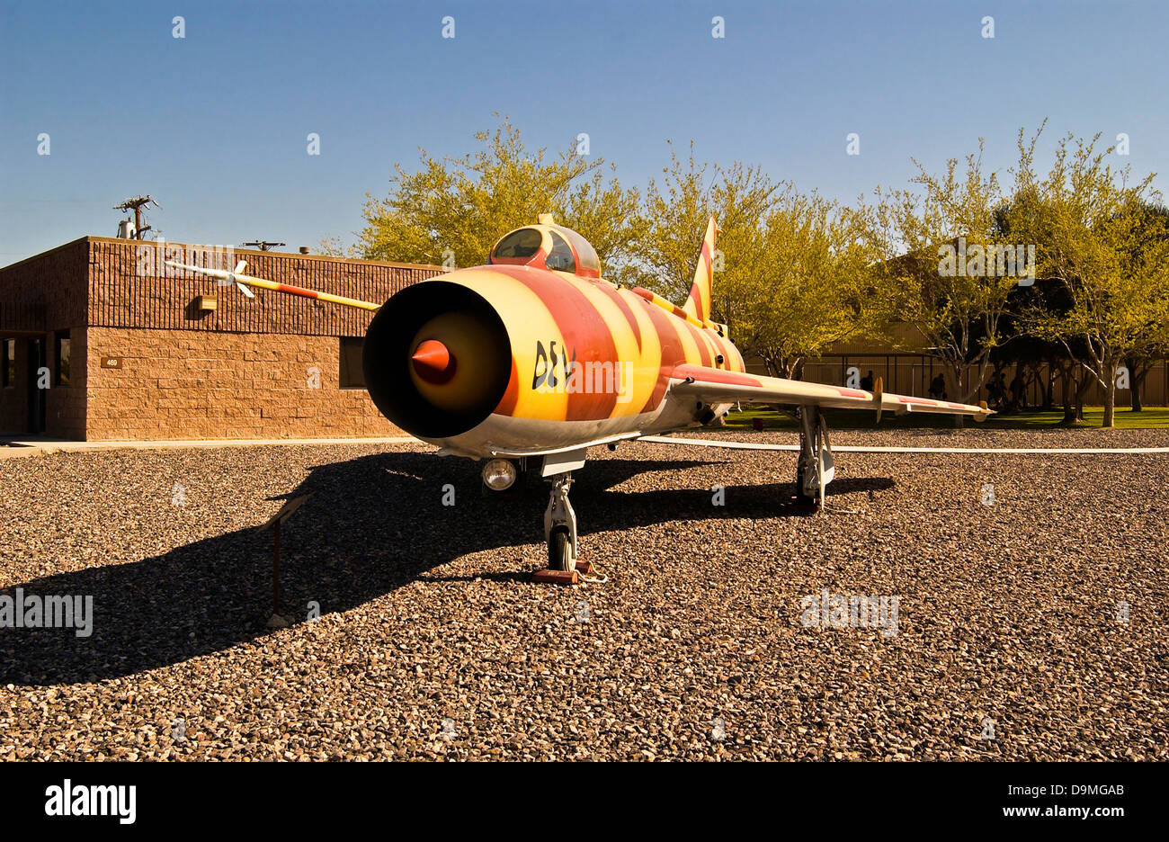 A Sukhoi Su-7 fighter plane captured from the Iraqi Air Force on display at the Nellis Air Force Base Threat Training Facility. Stock Photo