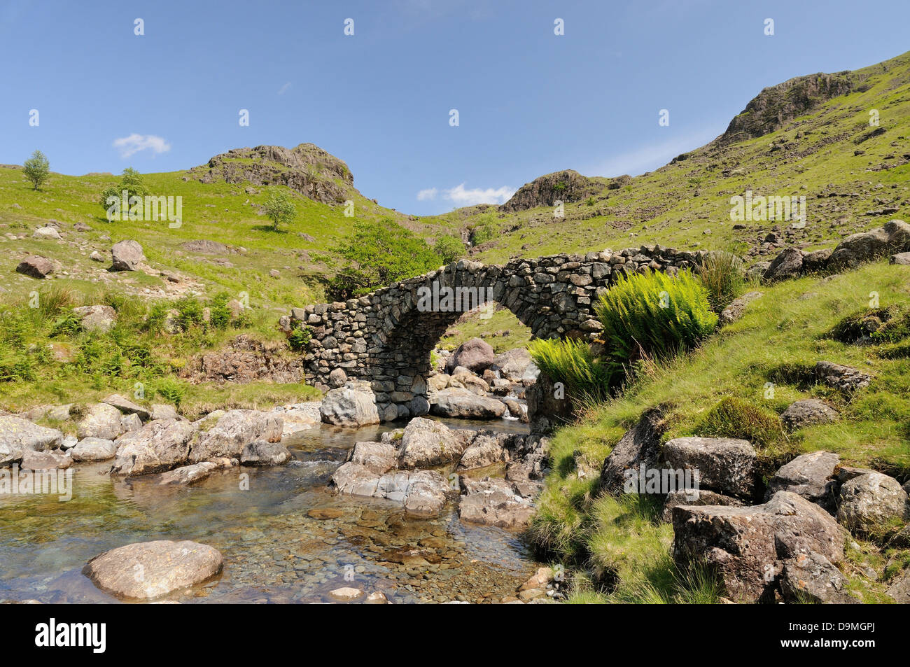 Lingcove Bridge over the River Esk in summer in the English Lake District Stock Photo
