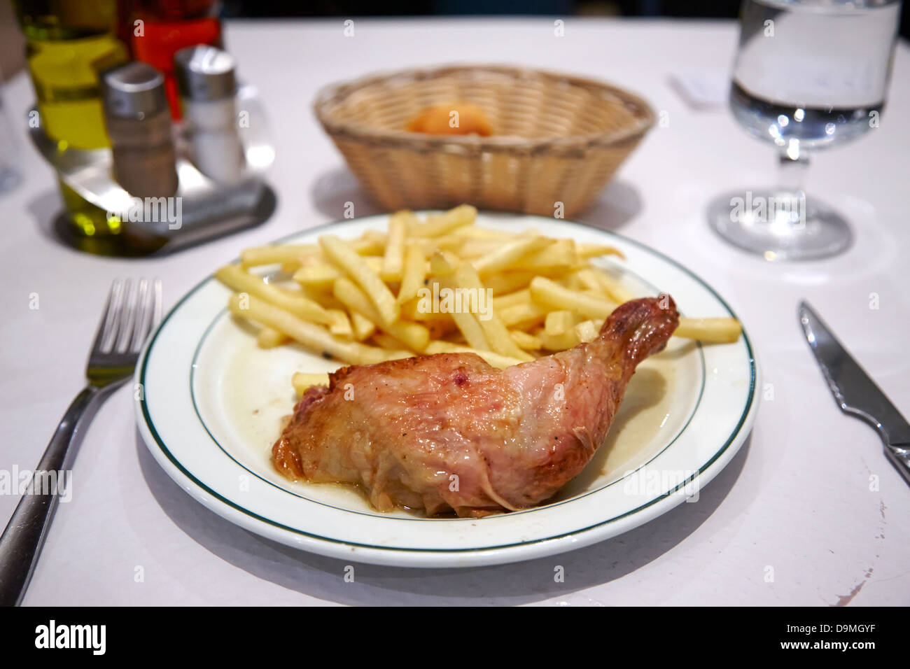 roast chicken and fries catalan style from a tourist set menu andorra la vella andorra Stock Photo