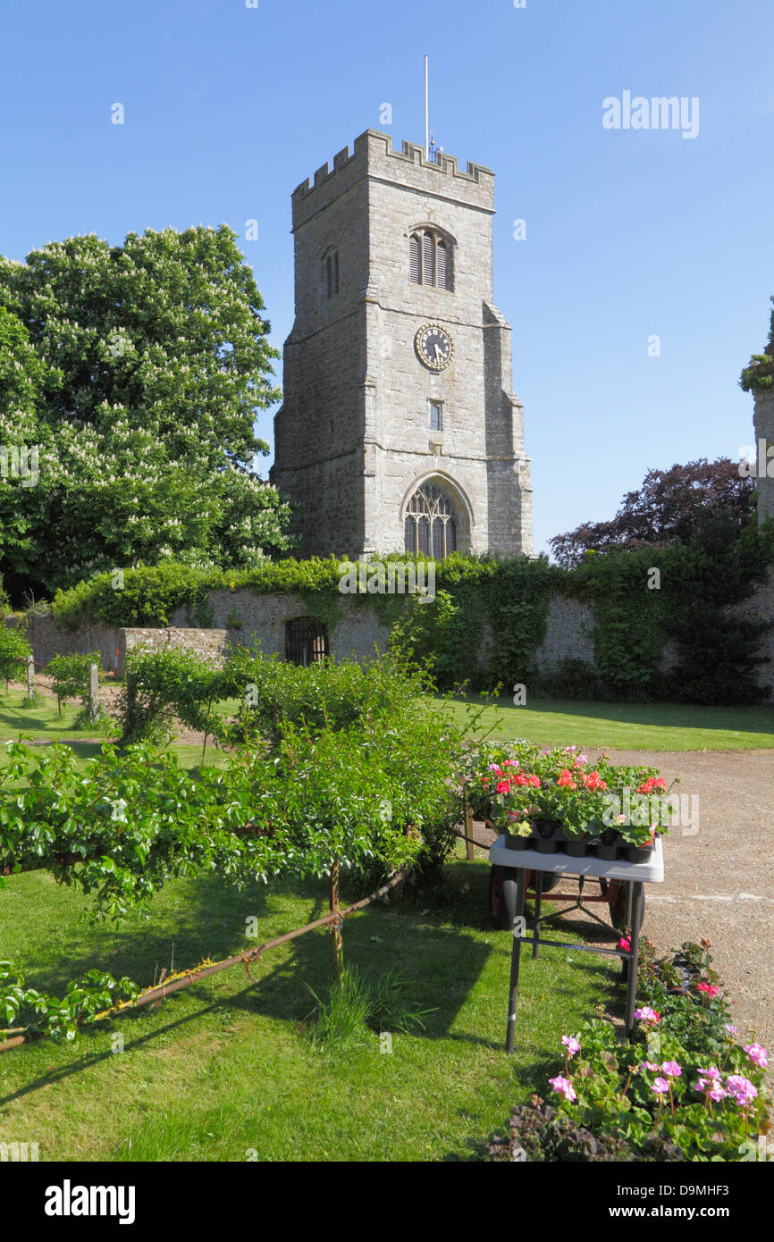 Charing Village Church Tower seen from Church Barn in ruins of former Archbishop's palace Kent England UK GB Stock Photo