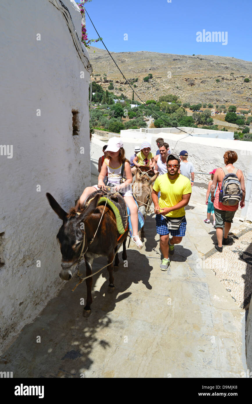 Donkey rides up to Acropolis of Lindos, Lindos, Rhodes (Rodos), The Dodecanese, South Aegean