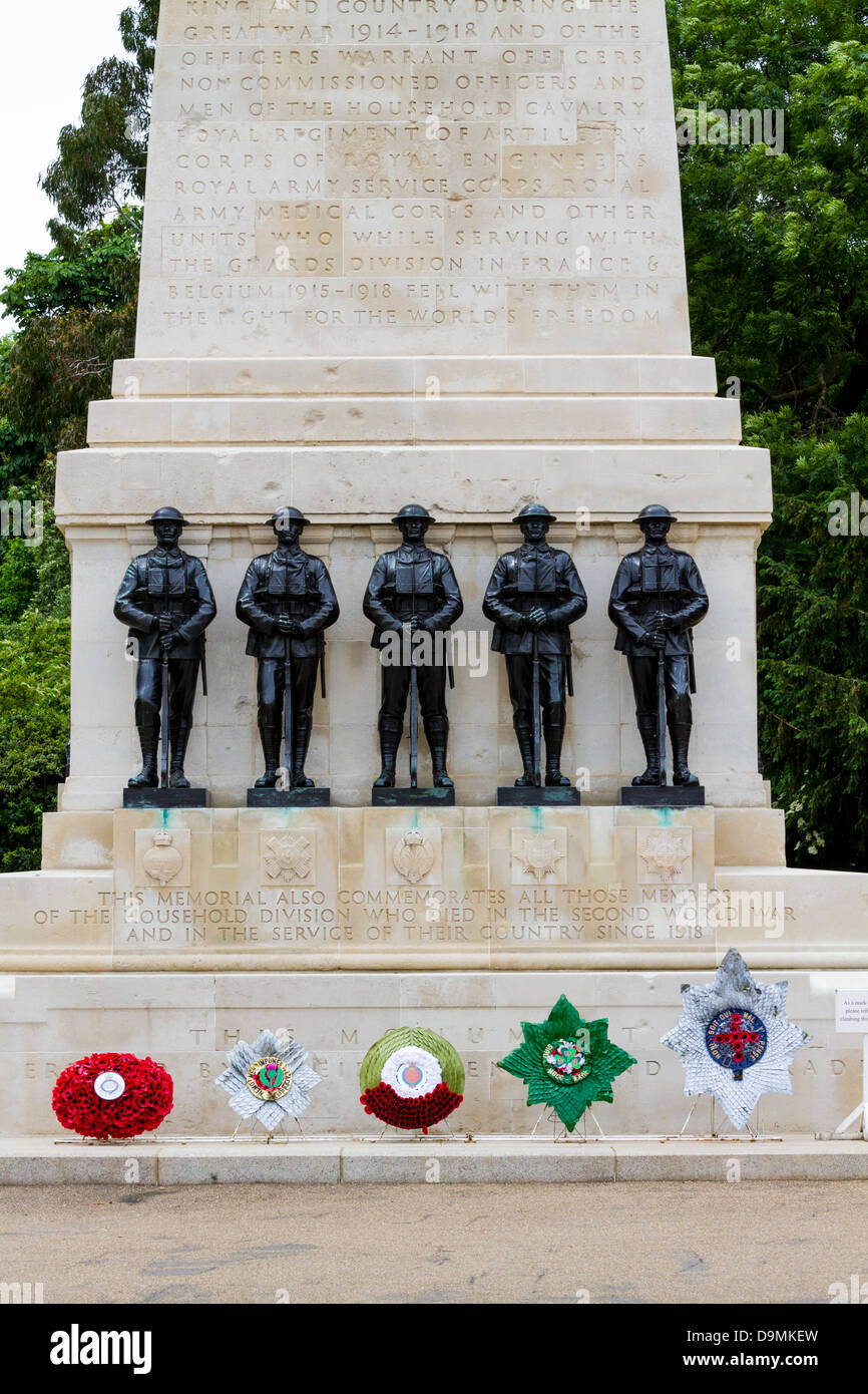 The Guards Memorial, Horse Guards Parade, Whitehall, London, UK. The bronze figures were cast from German guns from WW1 Stock Photo